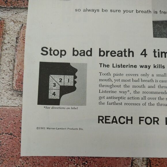 Listerine "Be Prepared Never‎ Know Who You'll Meet" - Vtg 1961 B&W PRINT AD - Picture 6 of 10